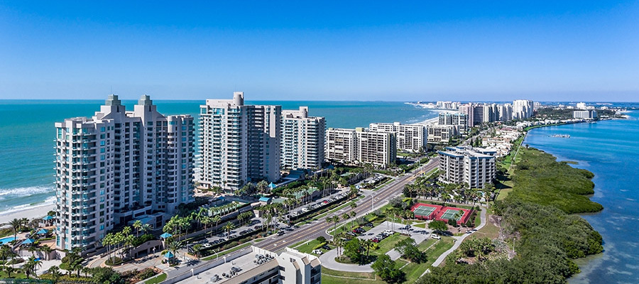 Clearwater Beach Florida skyline from the air